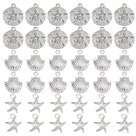 60 шт 3 стили подвески из сплава в тибетском стиле, морская звезда и морская звезда и плоский круглый