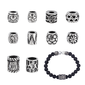 10 шт. 10 стили 304 европейские бусины из нержавеющей стали, бусины с большим отверстием