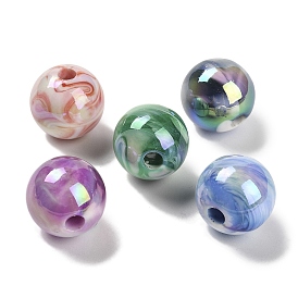 UV Plating Two Tone Acrylic Beads, Iridescent, Round