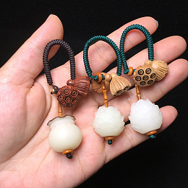 Bodhi root money bag key chain pendant Bodhi root lotus pendant car key chain pendant with peach wood lotus