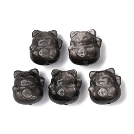 Резные бусины из натурального серебра из обсидиана, форма счастливой кошки