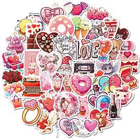 Sweet Valentine's Day 50Pcs PVC Adhesive Waterproof Stickers, Self-Adhesive Stickers, for DIY Photo, Cup, Suitcase, Mobile Phone Shell Decorative