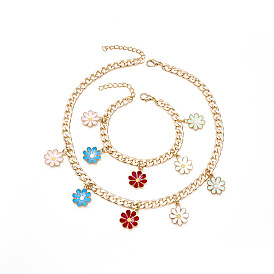 Bohemian Candy Color Flower Necklace and Bracelet Set with Dripping Oil Flowers