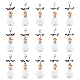 15Pcs Teardrop Shape Glass Bottle Big Pendants, with Tibetan Style Butterfly Bead and Brass Lobster Claw Clasps