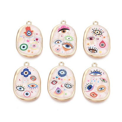 Печатные эмали подвески сплава, овальные амулеты и оберег от сглаза, стойки покрытие, без кадмия и без свинца и без никеля, золотые