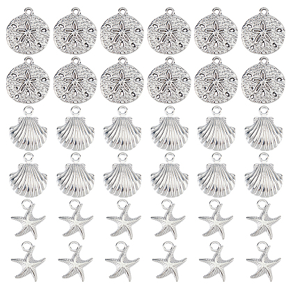 60 шт 3 стили подвески из сплава в тибетском стиле, морская звезда и морская звезда и плоский круглый
