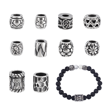 10 шт. 10 стили 304 европейские бусины из нержавеющей стали, бусины с большим отверстием