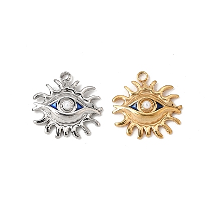 304 Stainless Steel Enamel Pendants, Sun with Evil Eye Charms, with Plastic Imitation Pearl Beads
