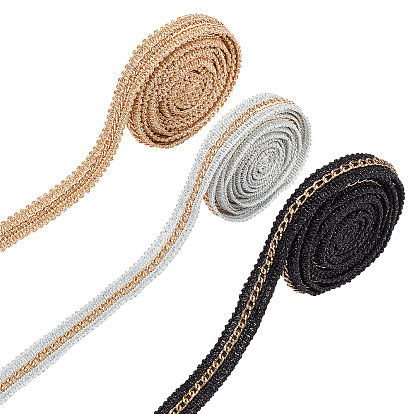 Nylon Trim Ribbon, with Aluminium Curb Chains, for Cloth DIY Making Decorate