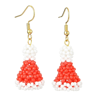 Рождественская шапка стеклянные семена плетеные серьги-подвески, с 304 нержавеющей стали серьги крючки, золотые