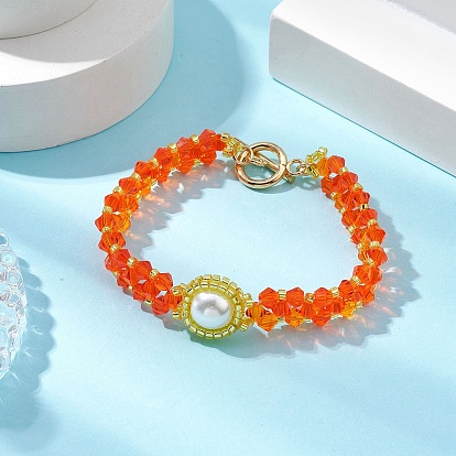 Стеклянный бисер стрейч браслеты, с 304 застежками-тогглами из нержавеющей стали для женщин