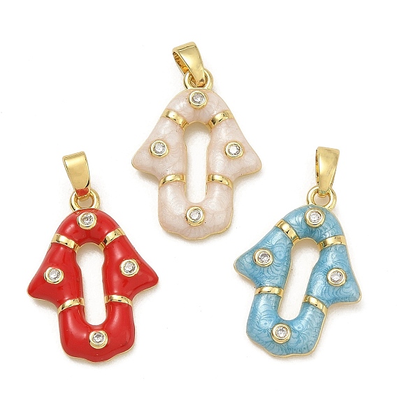 Латунные микропаве прозрачные подвески с фианитом, с эмалью, hamsa hand charms, реальный 18 k позолоченный