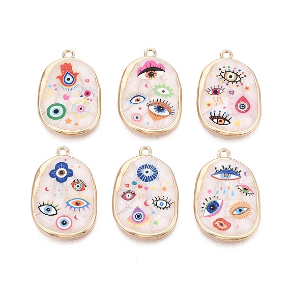 Печатные эмали подвески сплава, овальные амулеты и оберег от сглаза, стойки покрытие, без кадмия и без свинца и без никеля, золотые
