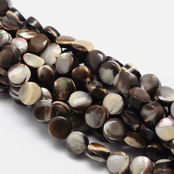Dyed Natural Sea Shell Flat Round Bead Strands