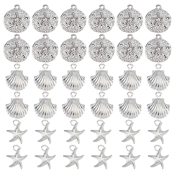 60 шт 3 стили подвески из сплава в тибетском стиле, морская звезда и морская звезда и плоский круглый