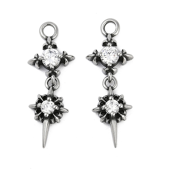 316 кулоны из хирургической нержавеющей стали с микропаве и кубическим цирконием., античное серебро, Подвеска в виде цветка и звезды