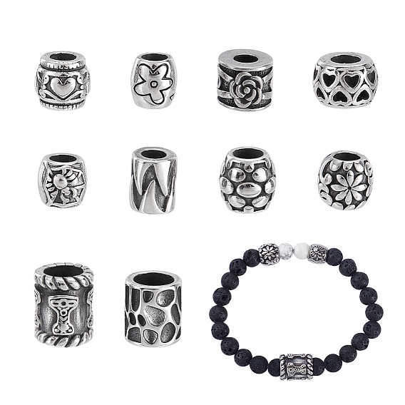 10 шт. 10 стили 304 европейские бусины из нержавеющей стали, бусины с большим отверстием