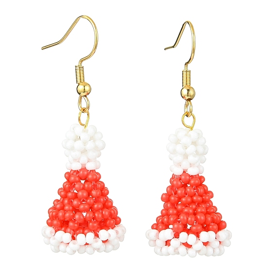 Рождественская шапка стеклянные семена плетеные серьги-подвески, с 304 нержавеющей стали серьги крючки, золотые