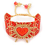Vintage Ethnic Beaded Love Heart Bracelet Set with Rhinestone Rivets for Couples