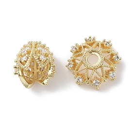 Brass Micro Pave Clear Cubic Zirconia Bead Caps, Flower