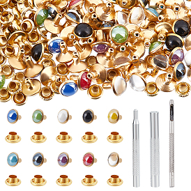 100шт 10 цветные круглые латунные полутрубчатые заклепки, с 1 набором железных инструментов ручной работы с полыми дыроколами и пресс-формами, для кожгалантереи