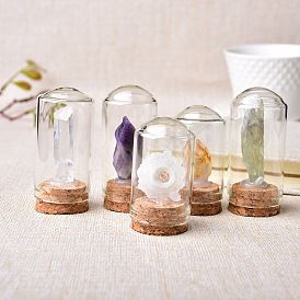 Raw Rough Natural Gemstone Inside Decorative Display, with Jar Glass Dome Cover and Cork Base