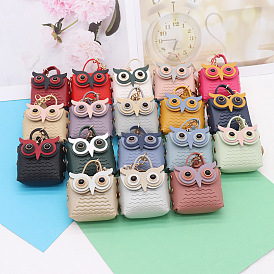 Cute Owl Imitation Leather Wallets, with Light Gold Keychian Clasps