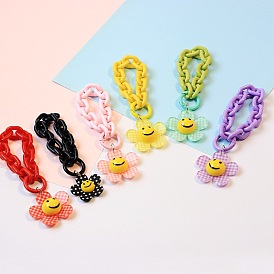 Colorful Acrylic Chain Resin Decorative Keychain for AirPods with Smiley Face Flower Design