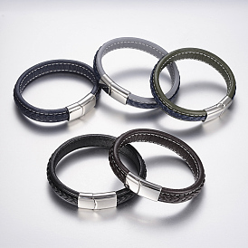 Braided Leather Cord Bracelets, with 304 Stainless Steel Magnetic Clasps