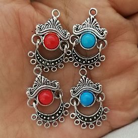 DIY jewelry accessories Tibetan silver ancient silver alloy red turquoise flower plate tassel hanging head jewelry assembly P0190