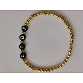 Stretch Bracelets, with Letter Acrylic Beads and Round Brass Beads