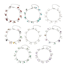 Natural & Synthetic Gemstone Anklets, with 304 Stainless Steel Charms