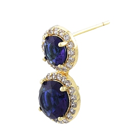 Boucles d'oreilles pendantes ovales en verre bleu avec zircone cubique, bijoux en laiton pour femmes, sans nickel