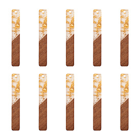 Большие подвески из смолы и ореха, с фольгой, два тона, прямоугольные