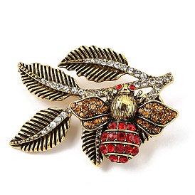 Broches à revers en alliage strass abeilles et feuilles pour vêtements et sacs à dos