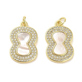 Brass Micro Pave Clear Cubic Zirconia Pendants, with Shell, Jump Ring, Oval