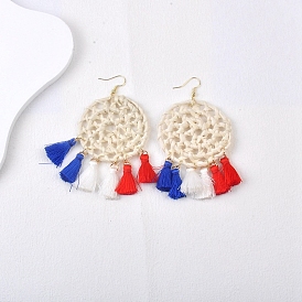 Cloth Dangle Earring, Woven Net with Tassel, for Independence Day