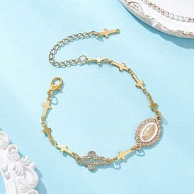 Латунные цепочки с боковыми звеньями, браслеты, Ювелирные изделия из сплава с эмалью и стразами для женщин., крест и девственница