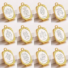304 Stainless Steel Pendants, Rectangle with Twelve Constellations Charm, Golden & Stainless Steel Color