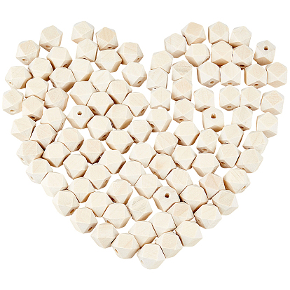 100piezas de cuentas cúbicas facetadas de madera sin acabado, cuentas de madera natural, sin plomo