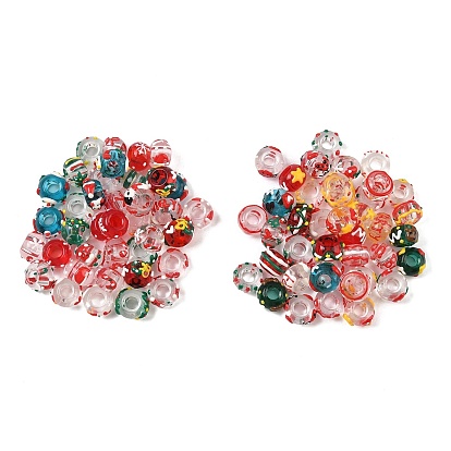 Рождественские стеклянные европейские бусины, с эмалью, бусины с большим отверстием, рондель со смешанным узором