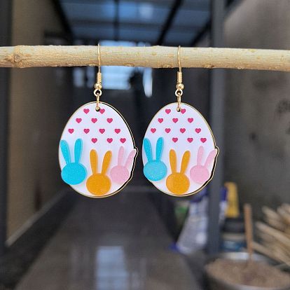 Пасхальные акриловые серьги-подвески, овальные с кроликом, платина