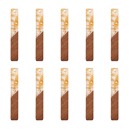 Большие подвески из смолы и ореха, с фольгой, два тона, прямоугольные