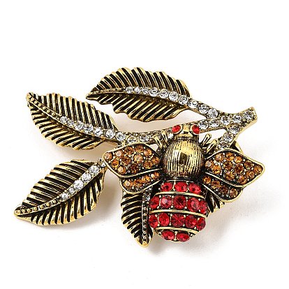 Broches à revers en alliage strass abeilles et feuilles pour vêtements et sacs à dos