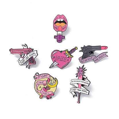 Pink Cartoon Enamel Pin, Word Alloy Feminism Badge for Backpack Clothes