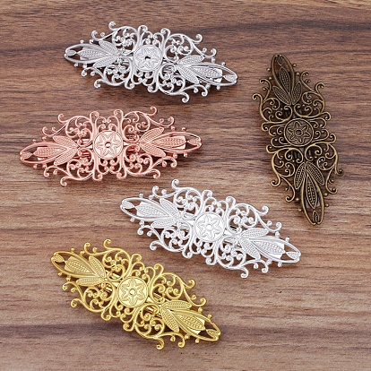 Vintage Hair Accessories Iron Hair Barrette Findings, with Brass Filigree Flower Cabochon Bezel Settings