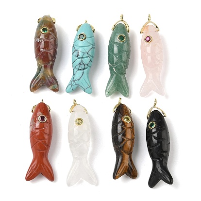 Резные подвески из драгоценных камней, подвески в виде рыбок с латунной микрофиброй и фианитами, золотые