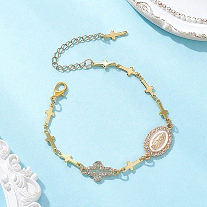 Латунные цепочки с боковыми звеньями, браслеты, Ювелирные изделия из сплава с эмалью и стразами для женщин., крест и девственница