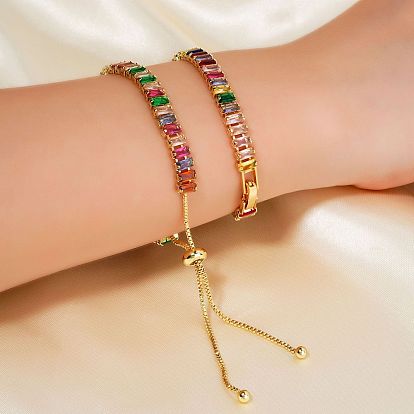 2шт 2 стили латунные кубические цирконии кубок цепи модные и элегантные браслеты наборы, регулируемые браслеты-слайдеры, золотые