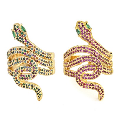 Открытые манжетные кольца из змеиной латуни с микропаве из кубического циркония, широкие кольца для женщин